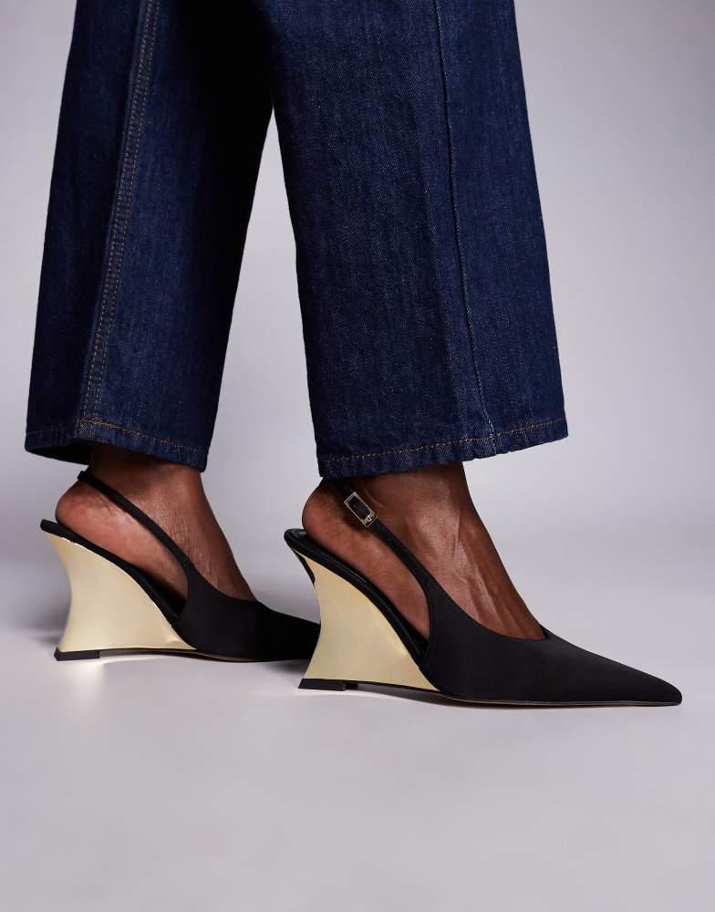ASOS ASOS DESIGN Professor electroplated sculpted slingback wedges in black