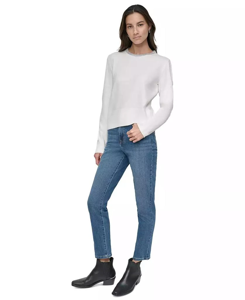 DKNY Women's Rhinestone Collar Crewneck Sweater 5