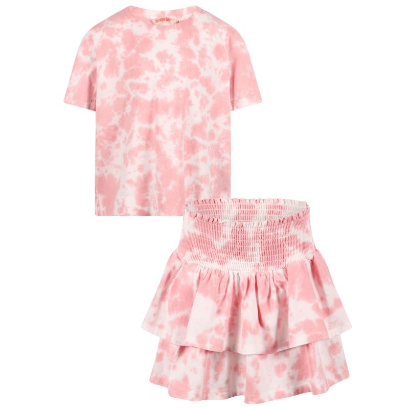 Munster Tie dye logo t shirt and tiered skirt set in pink and white