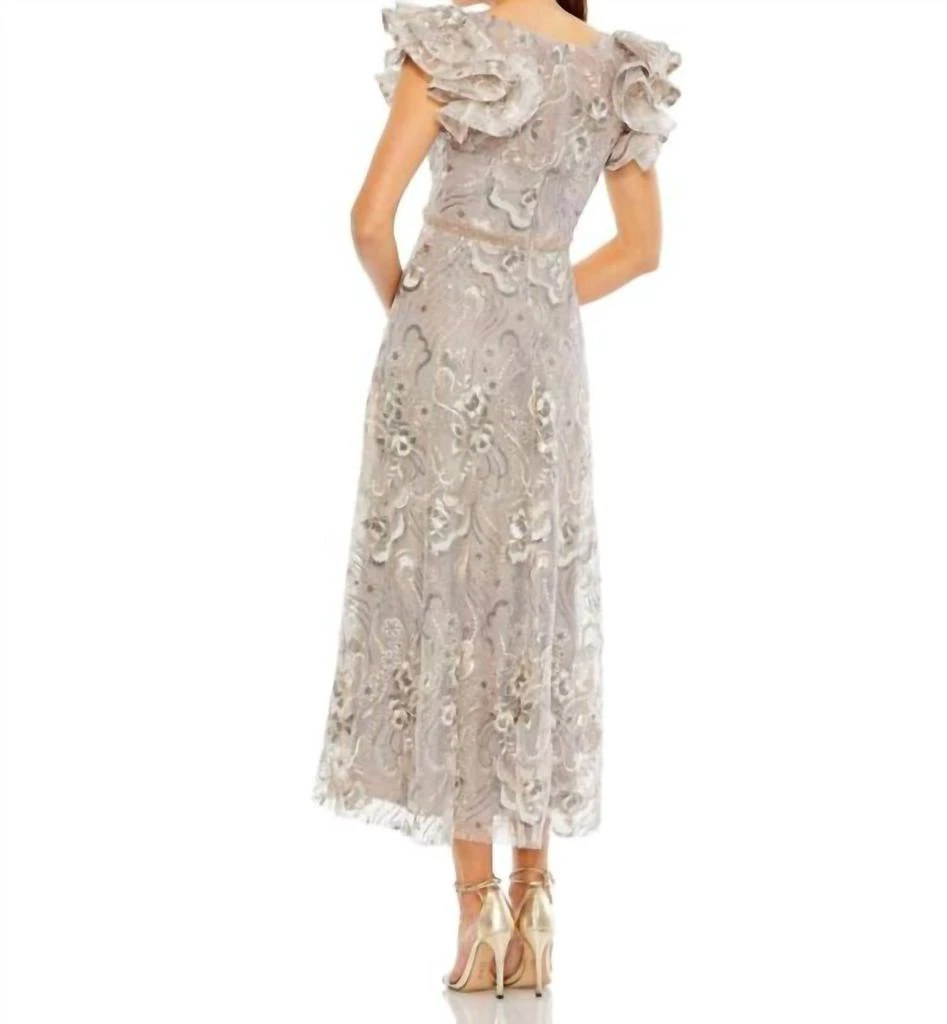 Mac Duggal Embellished Ruffled Cap Sleeve A Line Dress 68262 In Champagne 2