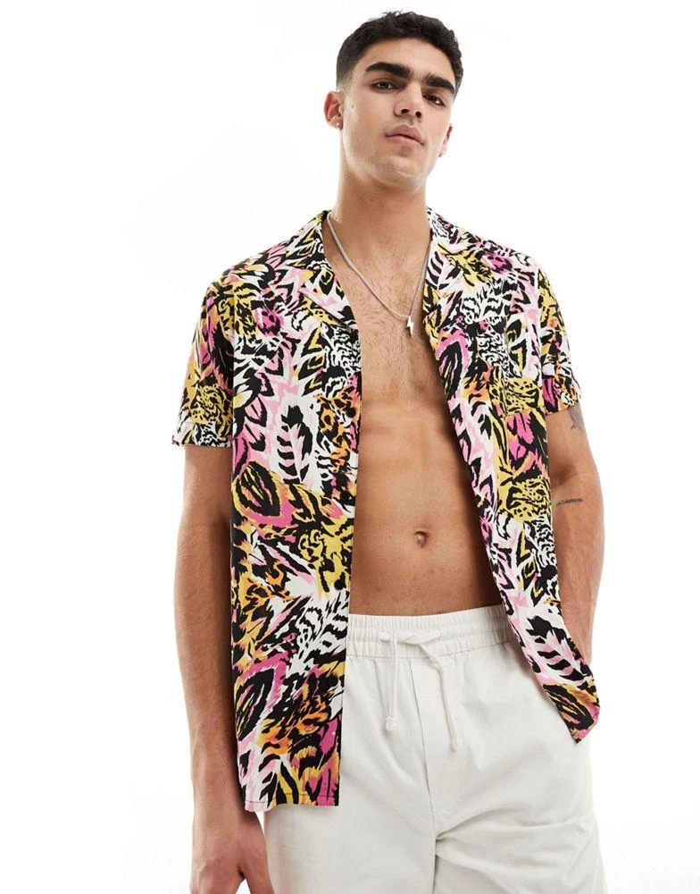 Another Influence Another Influence beach shirt co-ord in abstract feather print 1
