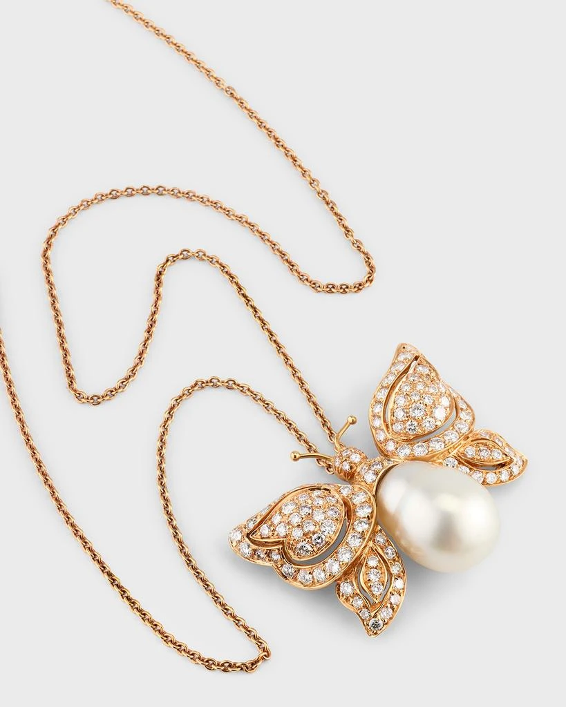 Piranesi 18K Rose Gold White South Sea Pearl and Diamond Butterfly Pendant Necklace 3