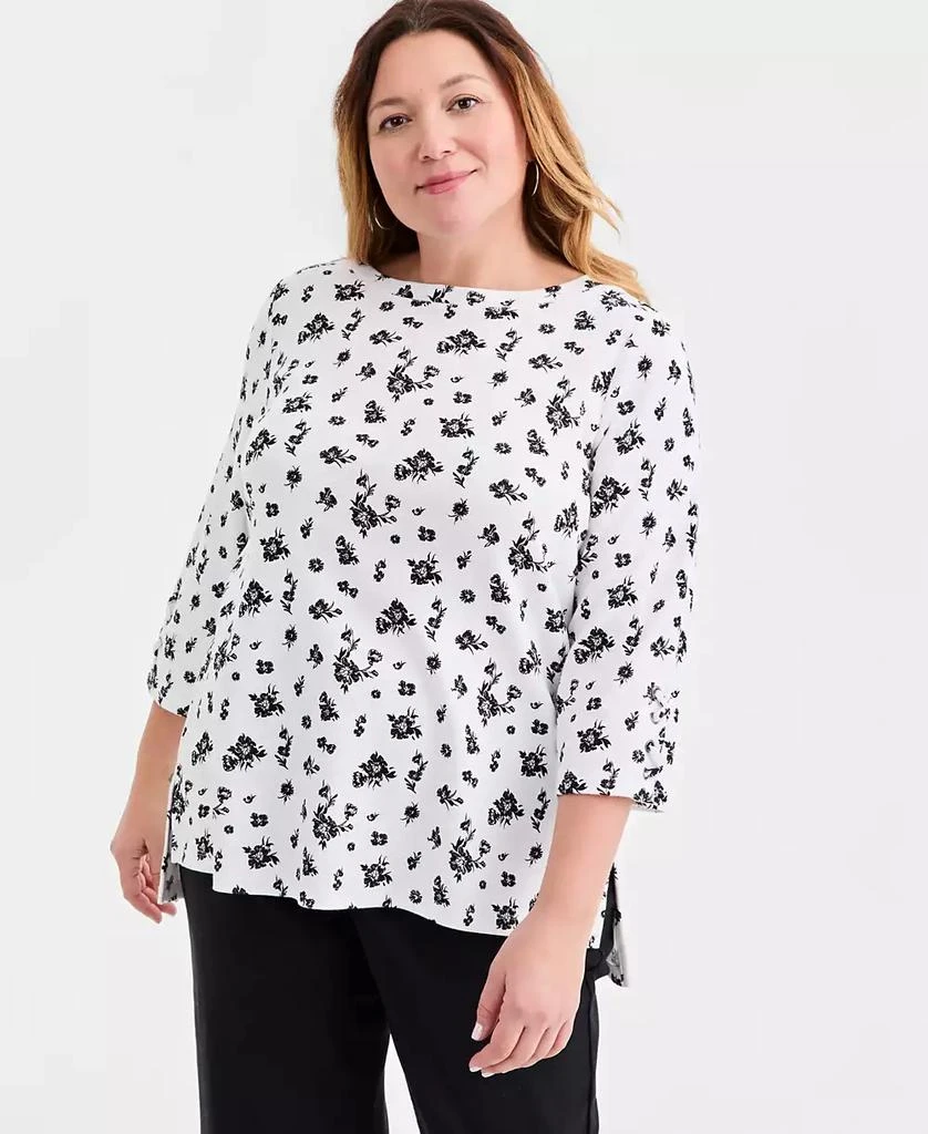 Style 
Co Plus Size Printed Boat-Neck Cotton Lace-Up-Sleeve Tunic, Macy
s Exclusive