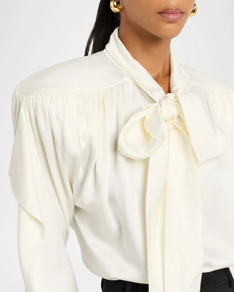 Stella McCartney Satin Tie-Neck Padded-Shoulder Shirt 5