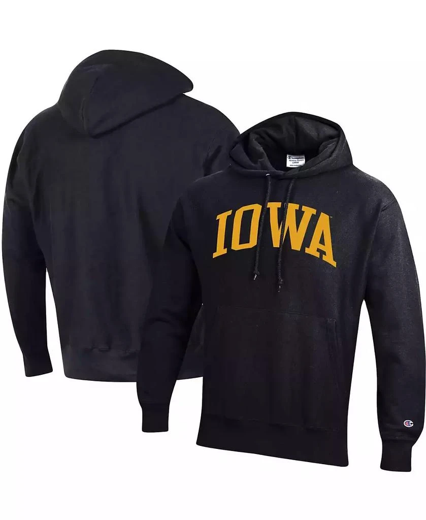 Champion Men's Black Iowa Hawkeyes Team Arch Reverse Weave Pullover Hoodie 1