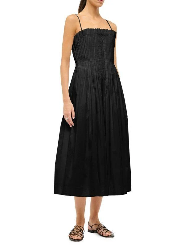 Staud Bella Pleated Cotton-Blend Sleeveless Midi-Dress 3