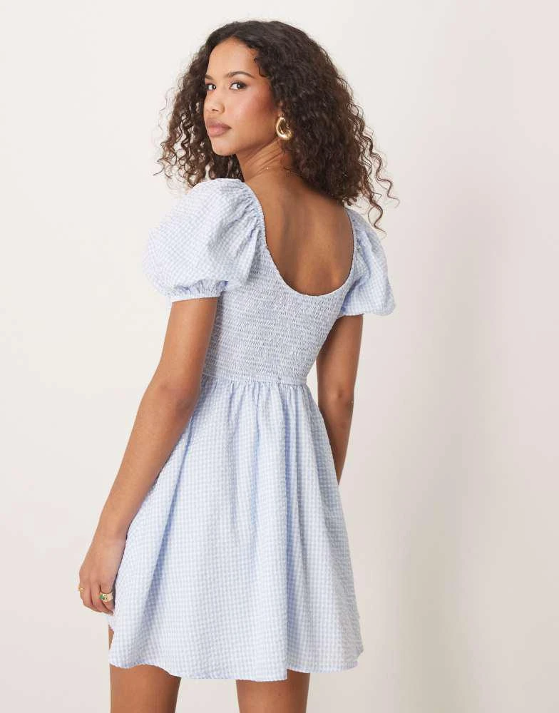 Kiss The Sky Kiss The Sky babydoll shirred mini dress in blue and white 2