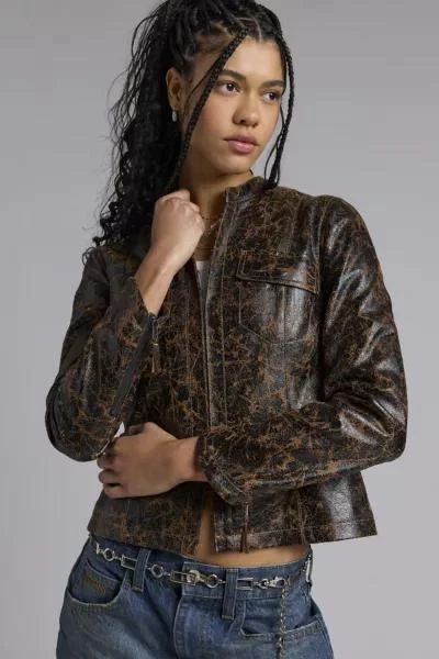 Silence + Noise Silence + Noise Shaina Cracked Faux Leather Slim Jacket 1
