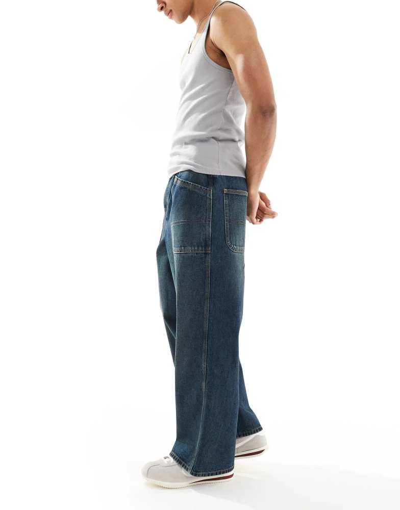 ASOS ASOS DESISN super baggy jeans with green tint in dark wash blue 3