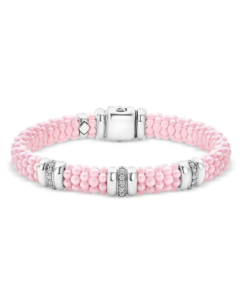 LAGOS Sterling Silver Pink Caviar Diamond Station Ceramic Bead Bracelet 1