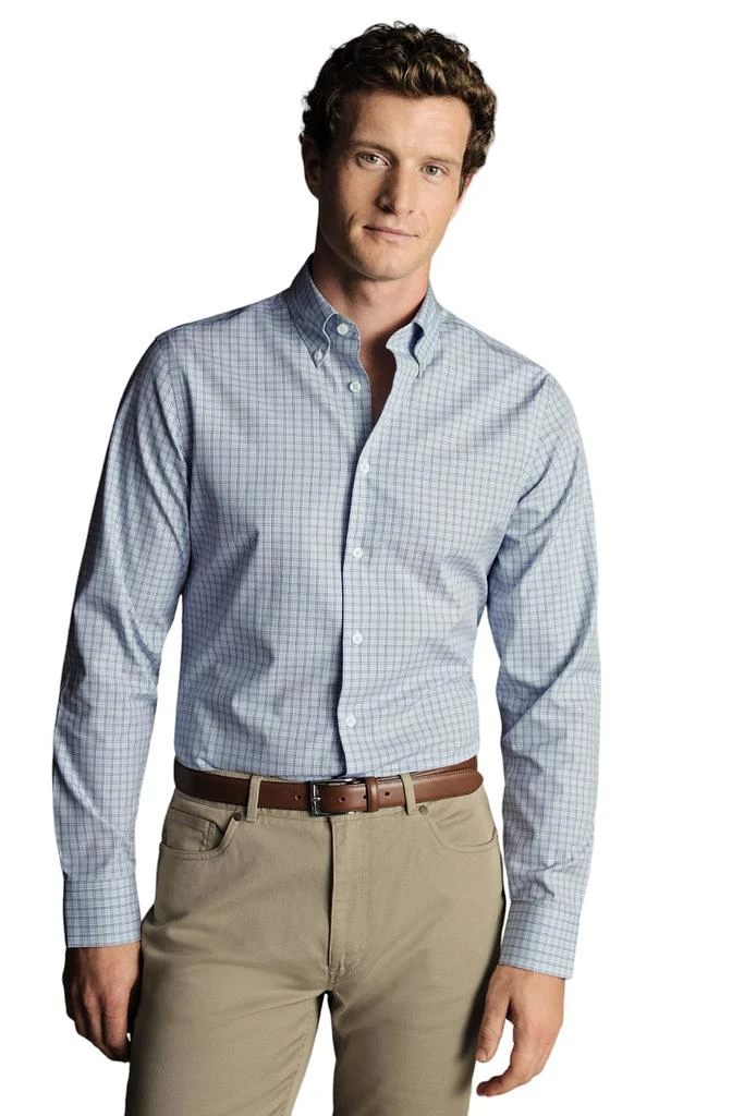 Charles Tyrwhitt Men's Check Non-Iron Button-Down Oxford Slim Fit Shirt Single Cuff 1