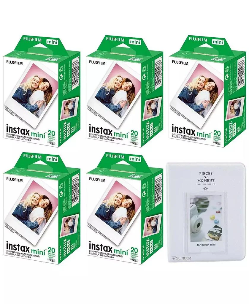 Fujifilm Instax Mini Instant Camera Film: 100 Shoots Total, (10 Sheets x 10) Bundle with Slinger 64 Pocket Mini Instax Photo Album - Capture