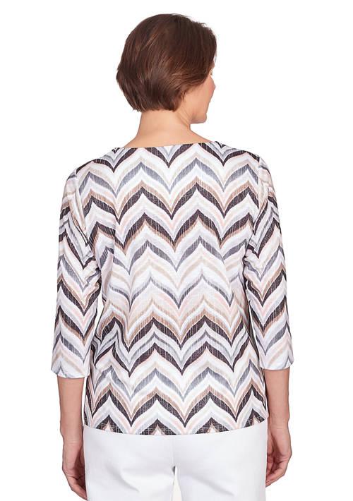 Alfred Dunner Dunner Womens Classics Neutrals Chevron Top With Shimmer