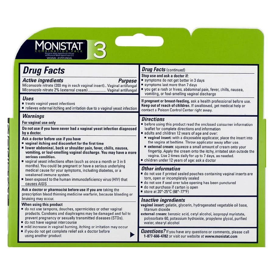 Monistat 3 Day Ovule Inserts Plus External Cream Combination Pack 2