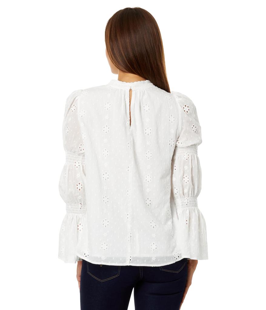 English Factory Embroidered Swiss Dot Ruched Sleeve Top