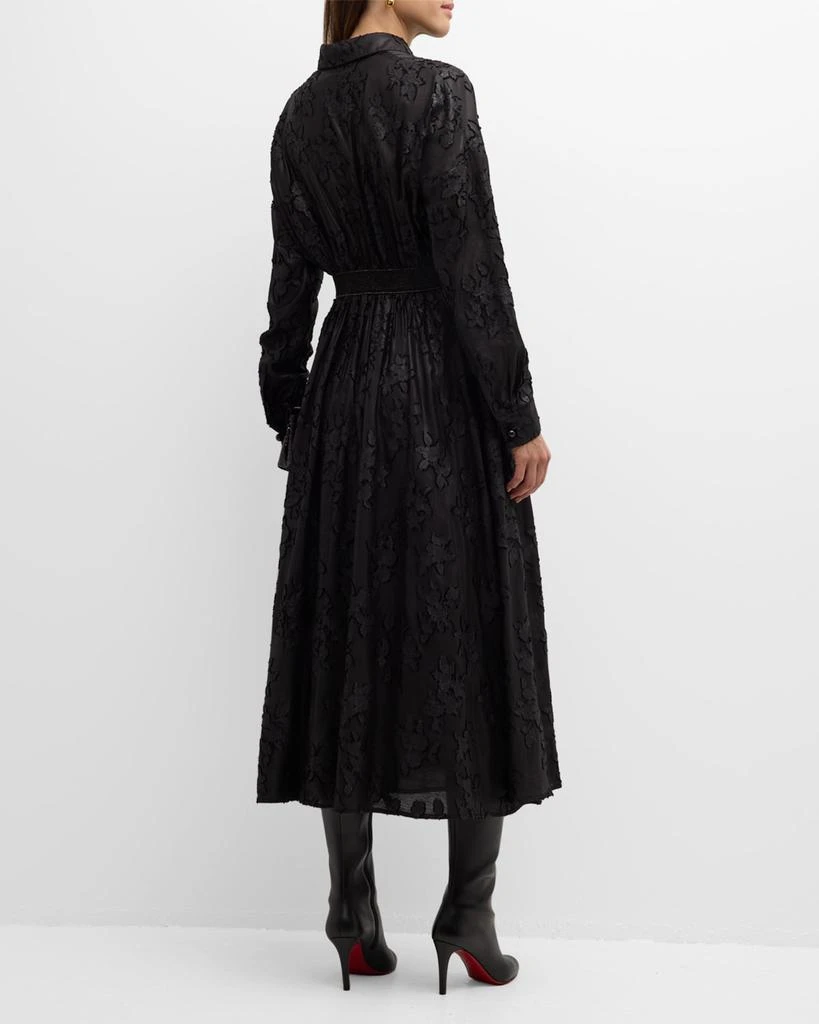 St. John Italian Floral Chinzed Fil Coupe Long-Sleeve Midi Shirtdress 6