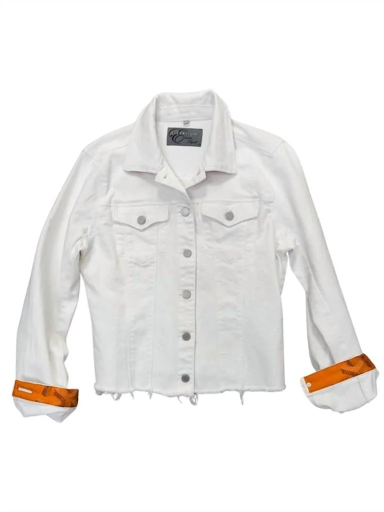 Elevazione Elevate Thyself Goyard Silk Scarf Jean Jacket In White Fringe 1