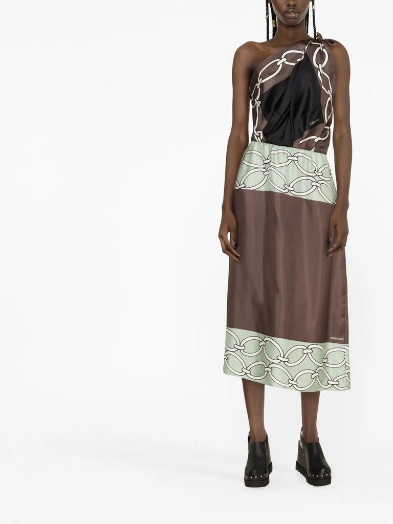Valentino Garavani Chain-Print One-Shoulder Silk Midi Dress