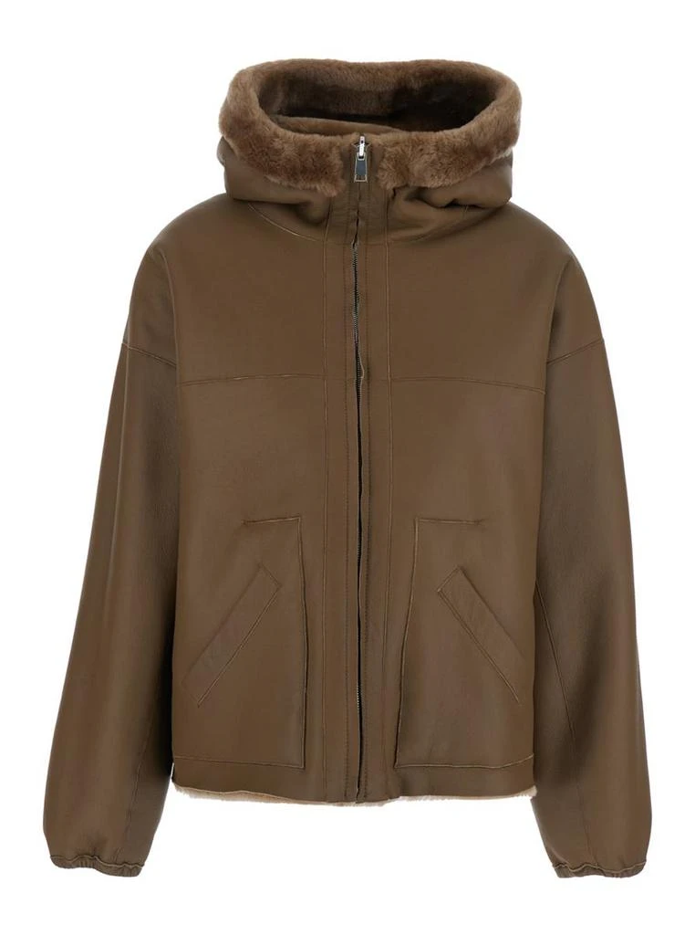 BLANCHA Brown Reversible Shearling Jacket With Drawstring Hood And Front Zip Closure In Fur Woman 3
