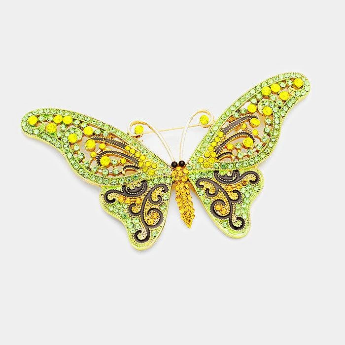 FASHNZFAB Pave Crystal Rhinestone Butterfly Pin Brooch