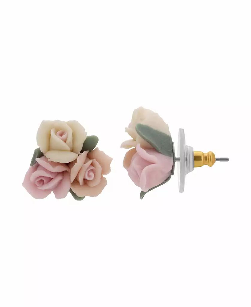 2028 Women's Porcelain Rose Button Earring