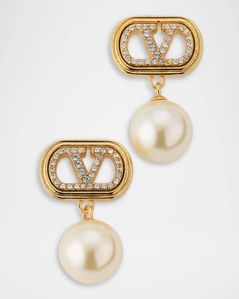 Valentino Crystal and Pearly Ovalette Drop Earrings