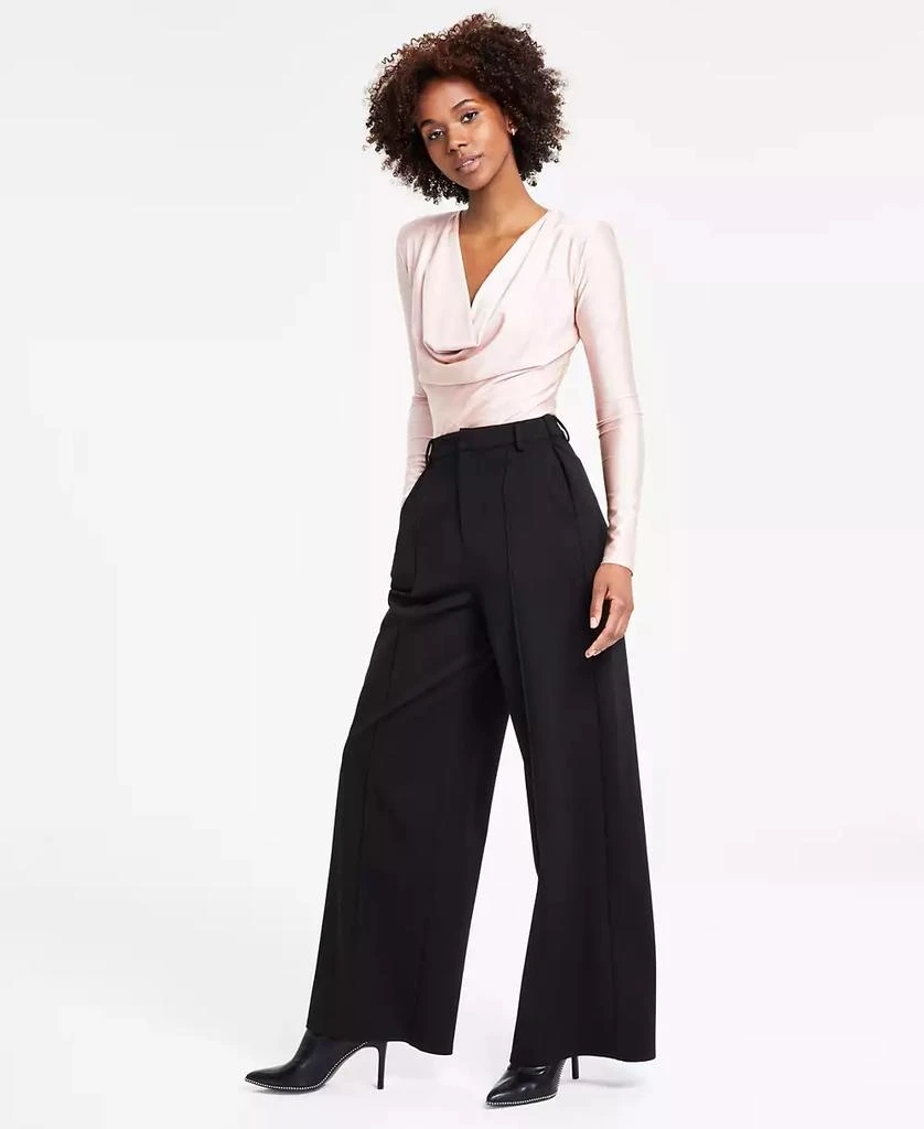 Bar III Women's Petite High-Leg Wide-Leg Seamed Ponte Pants, Created for Macy's 1