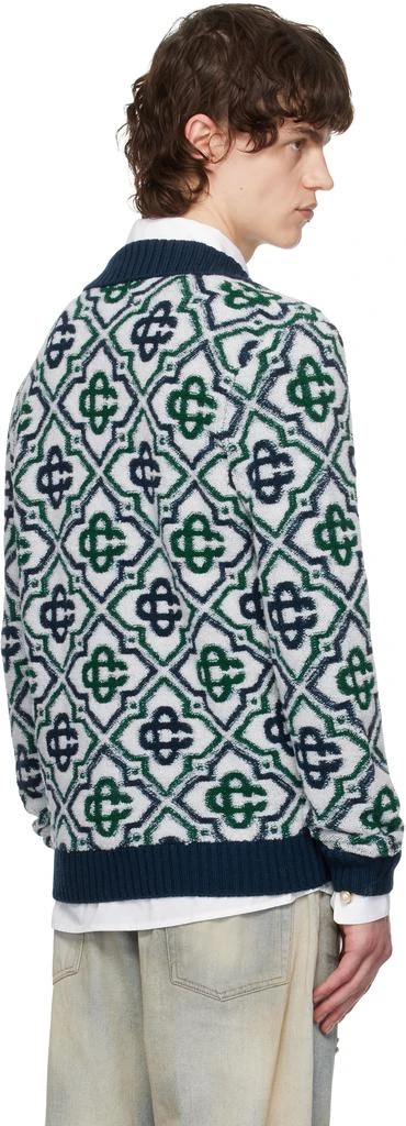 Casablanca Green & Navy Monogram Knit Zip Sweater 3