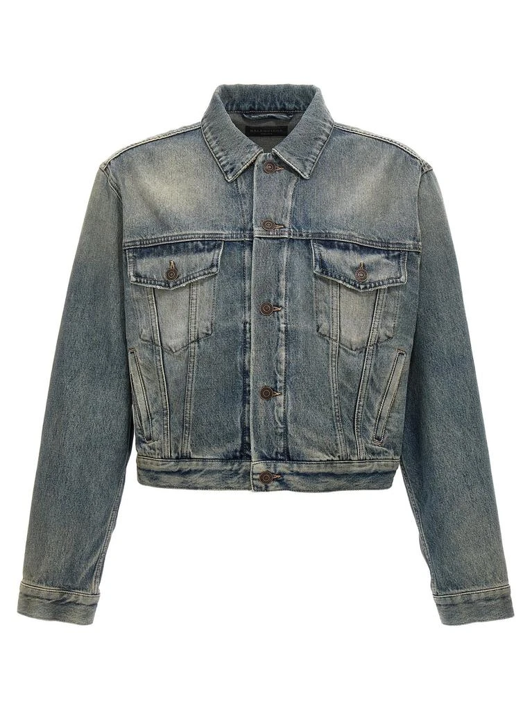 Shop Balenciaga Logo Rhinestone Embellished Denim Jacket on Sale