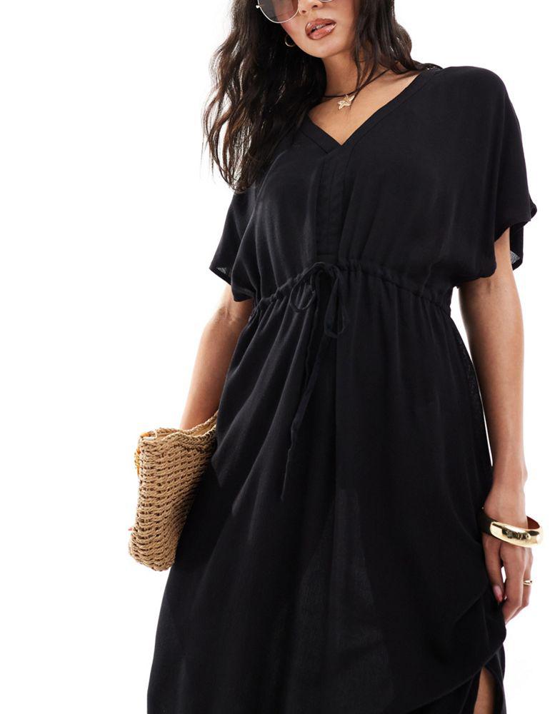 Vero Moda Vero Moda sheer maxi kimono beach dress in black