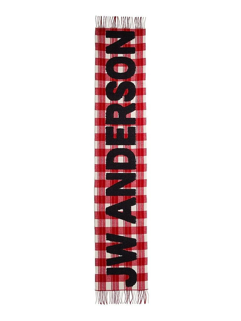 JW Anderson Contrast Logo Plaid Wool-Blend Scarf 4