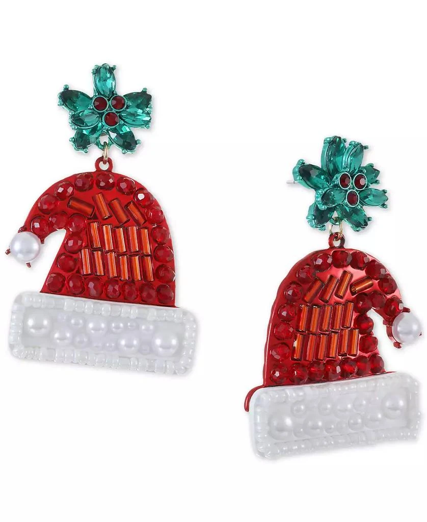 INC International Gold-Tone Crystal & Imitation Pearl Santa Hat Drop Earrings, Created for Macy's 1