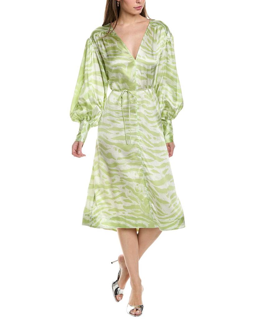 Ganni Drop-Shoulder V-Neck Silk-Blend Maxi Dress