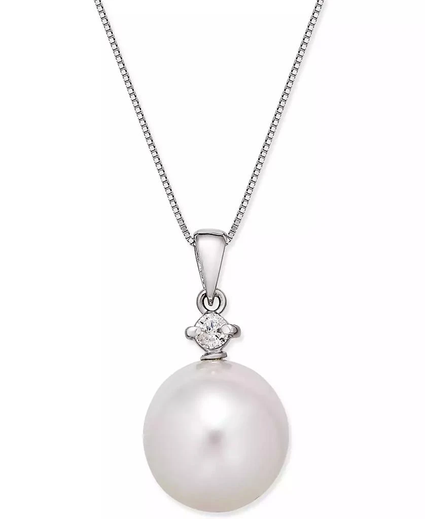 Macy
s Cultured White South Sea Pearl (12mm) and Diamond (1/10 ct. t.w.) Pendant Necklace in 14k White Gold