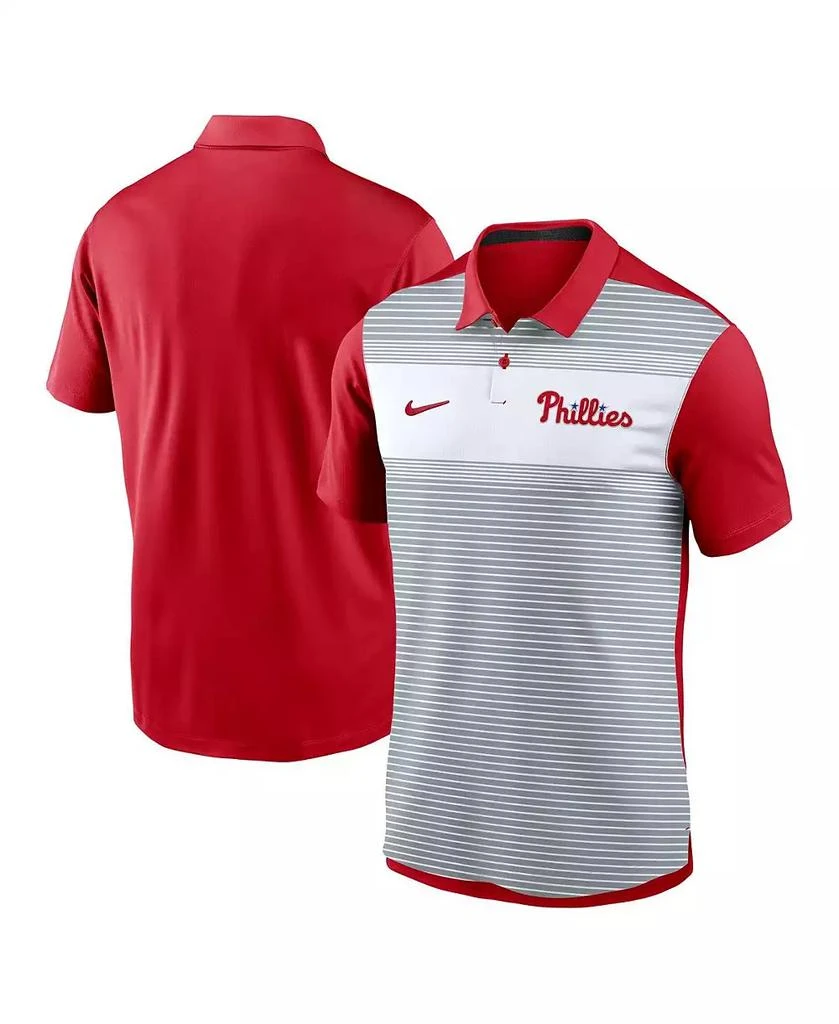 NIKE Men's White/Red Philadelphia Phillies Vapor Striped Performance Polo Shirt 1
