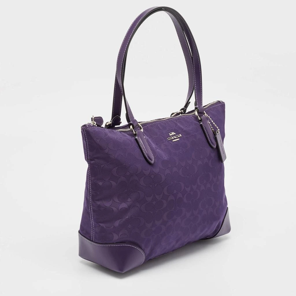 Coach Coach Purple Signature Nylon and Leather Zip Top Tote 3