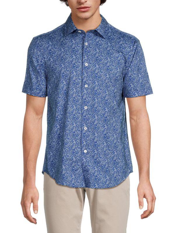 BUGATCHI Print Curved Hem Shirt