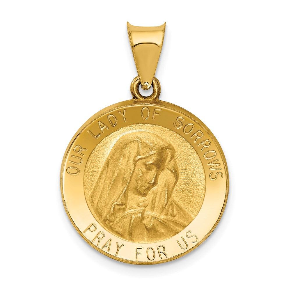 Diamond2Deal 14k Yellow Gold Polished and Satin Our Lady of Sorrows Medal Hollow Pendant