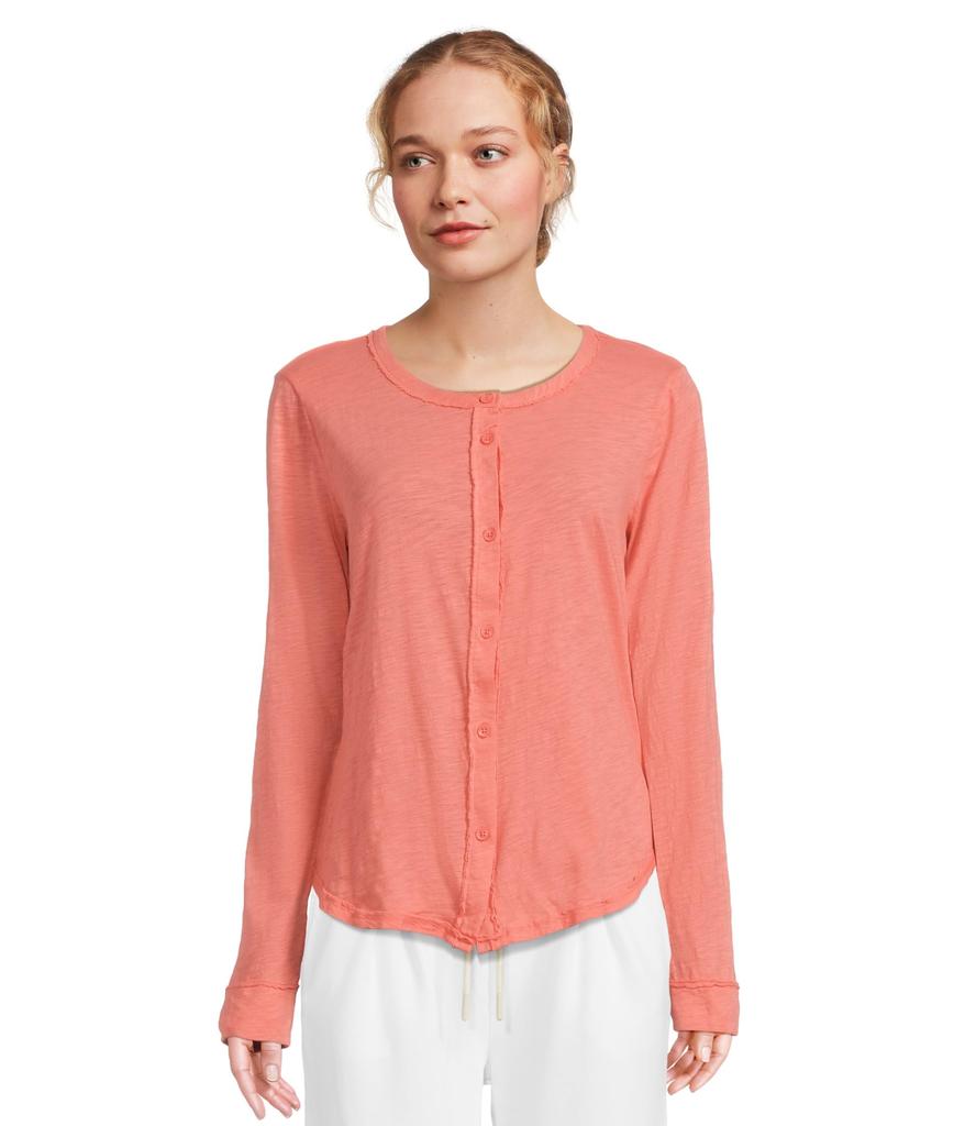 Mod-o-doc Long Sleeve Exposed Seams Button-Up Slim Cardigan