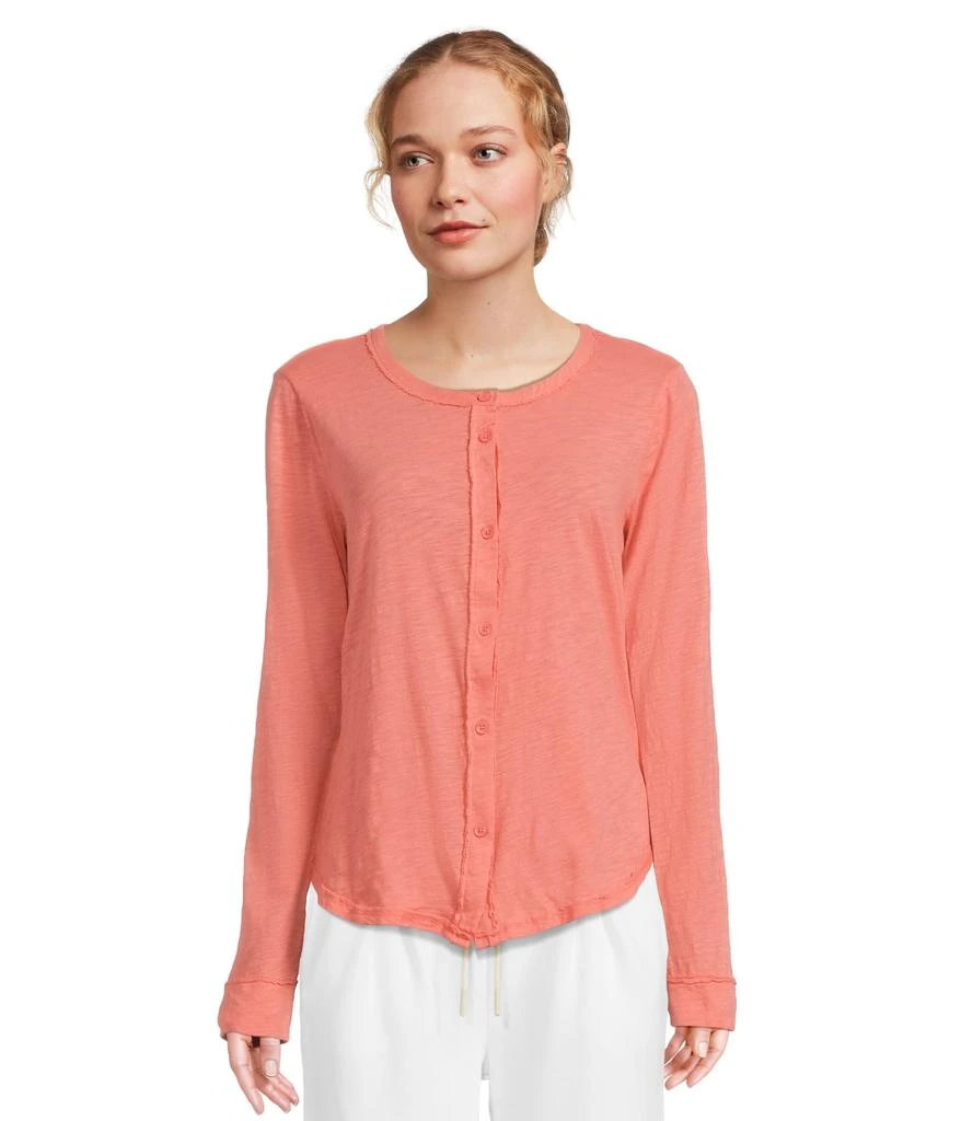 Mod-o-doc Long Sleeve Exposed Seams Button-Up Slim Cardigan 1