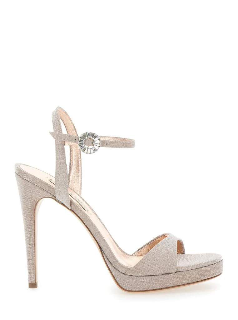 CASADEI 'Michelle' Grey Heeled Sandals With Clamp Detail On The Strap In Fabric Woman 1