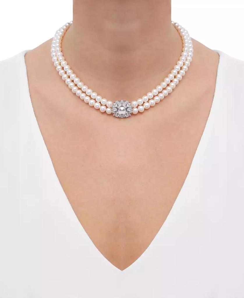 Arabella Freshwater Pearl (5-6mm) & Cubic Zirconia Double Strand 17" Collar Necklace in Sterling Silver