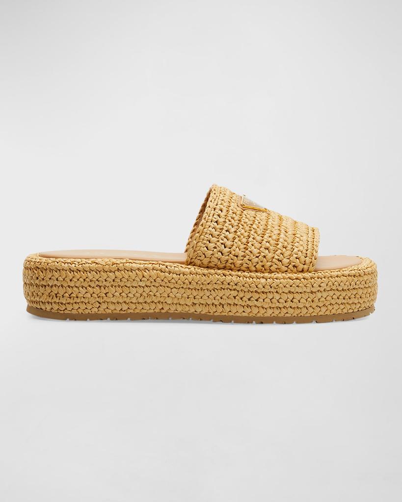 Prada Raffia Single-Band Platform Slides
