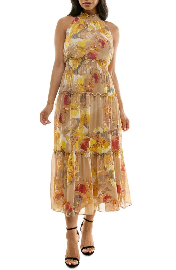 Nina Leonard Floral Sleeveless Tiered Chiffon Maxi Dress 1