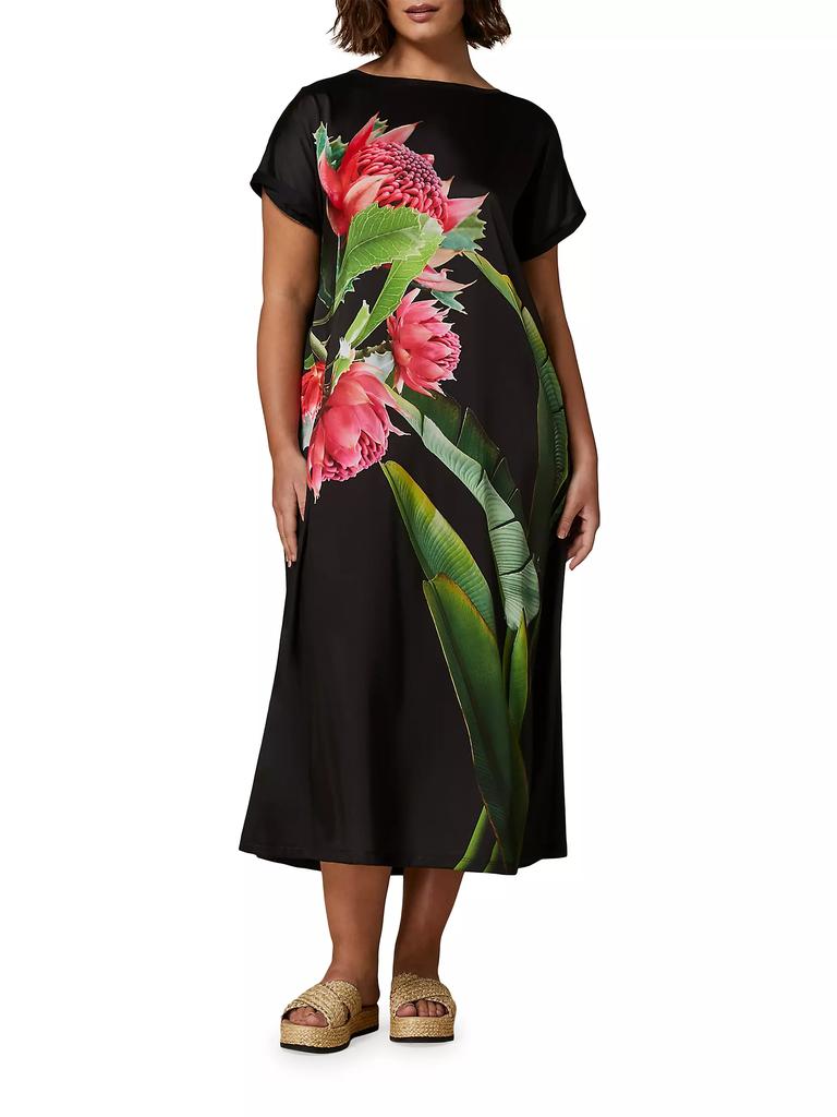 Marina Rinaldi Plus Size Cadine Jersey-Backed Satin Midi-Dress