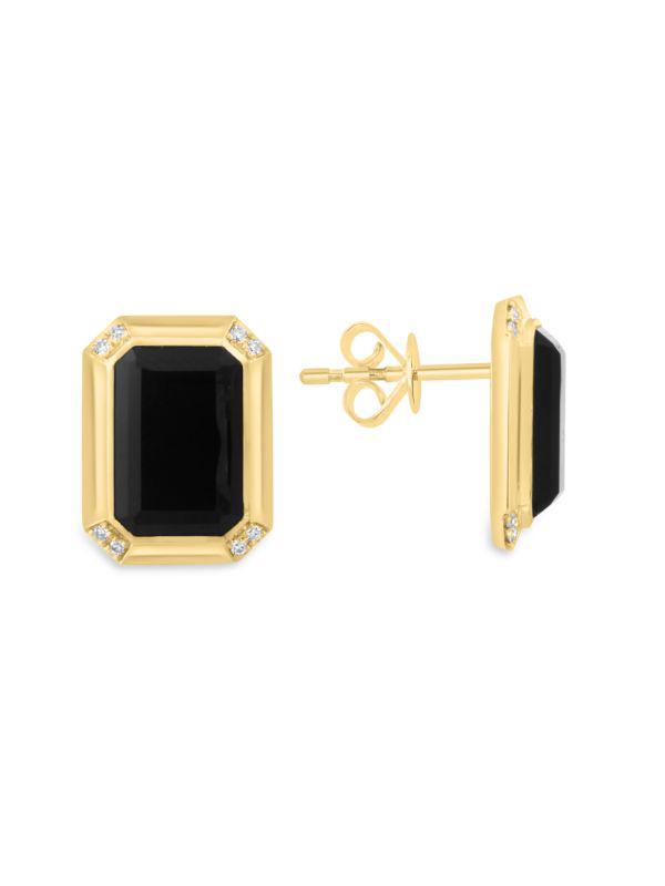 Effy 14K Yellow Gold, Onyx & Diamond Stud Earrings