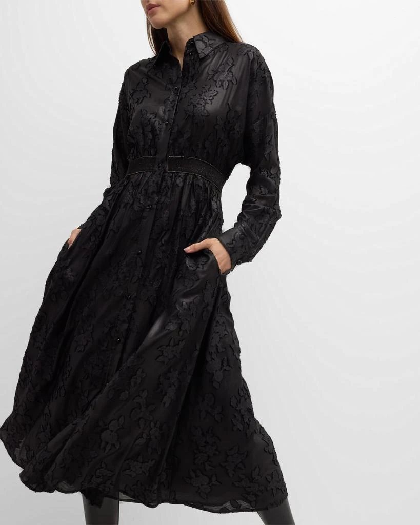St. John Italian Floral Chinzed Fil Coupe Long-Sleeve Midi Shirtdress 7