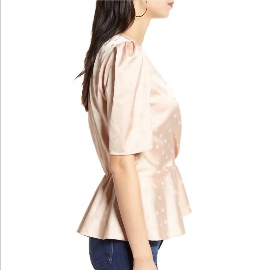 Chelsea28 Chelsea28 - Polka Dots Surplice V-Neck Short Puff Sleeve Satin Top