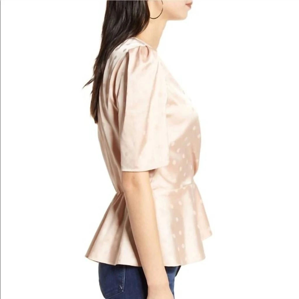 Chelsea28 Chelsea28 - Polka Dots Surplice V-Neck Short Puff Sleeve Satin Top 2