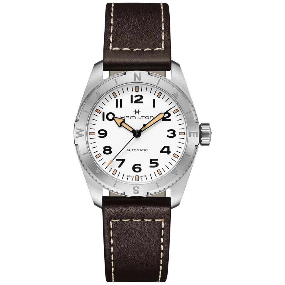 Hamilton Women's Swiss Automatic Khaki Field Expedition Brown Leather Strap Watch 37mm